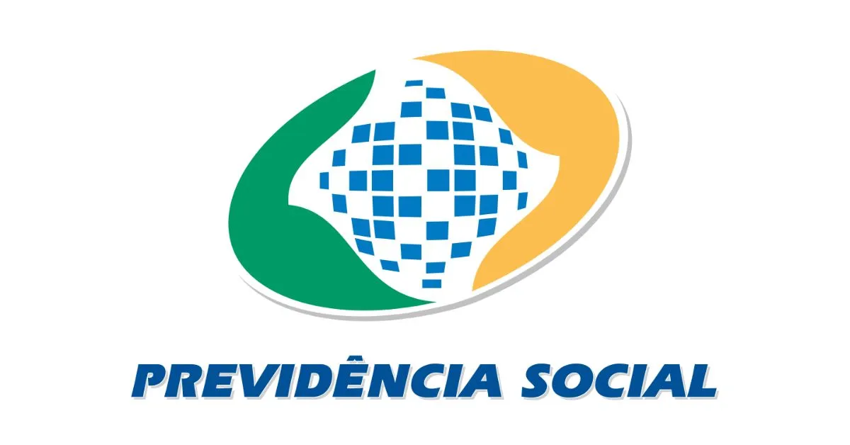 Logotipo oficial da Previdência Social do Brasil, com as cores verde, azul e amarelo.