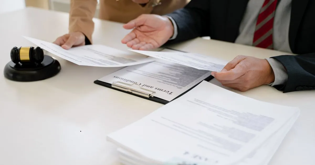 Advogado analisando papéis e checklist de documentos essenciais para inventário